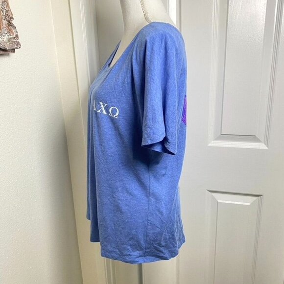 Bella Canvas AXO Alpha Chi Omega Scoop Neck Blue Tee Floral Size Medium - Picture 4 of 10